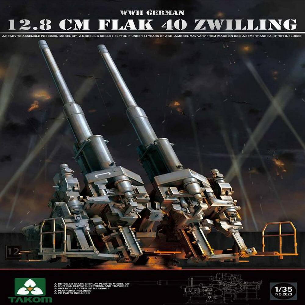 Takom 135 WWII German 12.8 cm FlaK 40 Zwilling Plastic Model Kit
