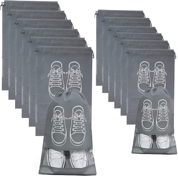 LAMIRO Travel Shoe Bags, Non-Woven Storage with Rope, 12 Count, Gray (6L 6M)
