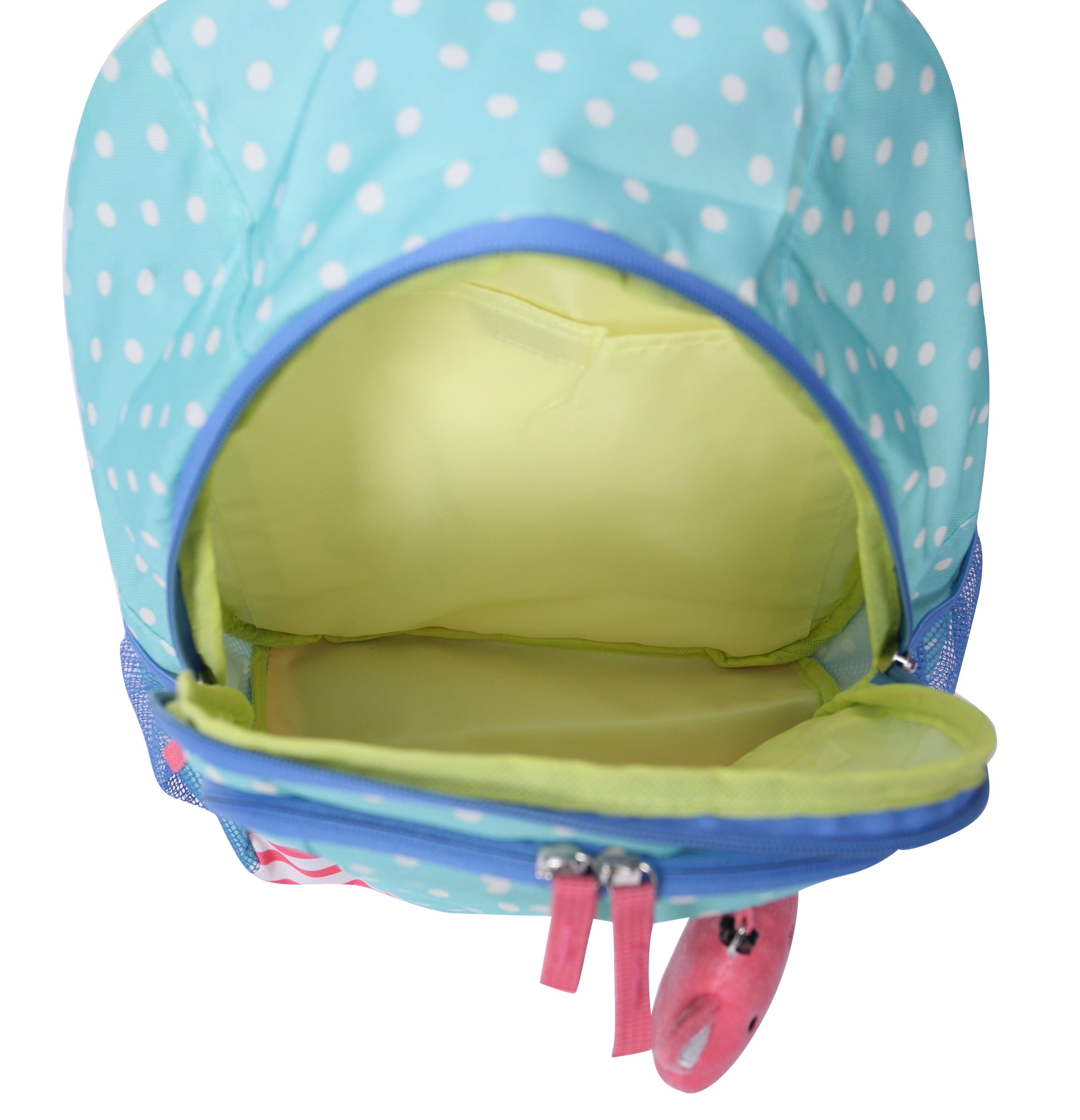 Crckt Kids Girls 15-inch School Backpack with Plush Dangle Accessory, Blue Dot Print