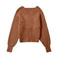thumbnail image 5 of UJNDER Fashion Solid Crop V Neck Long Sleeve Knit Sweater Pullover for Women Coffee XL, 5 of 5