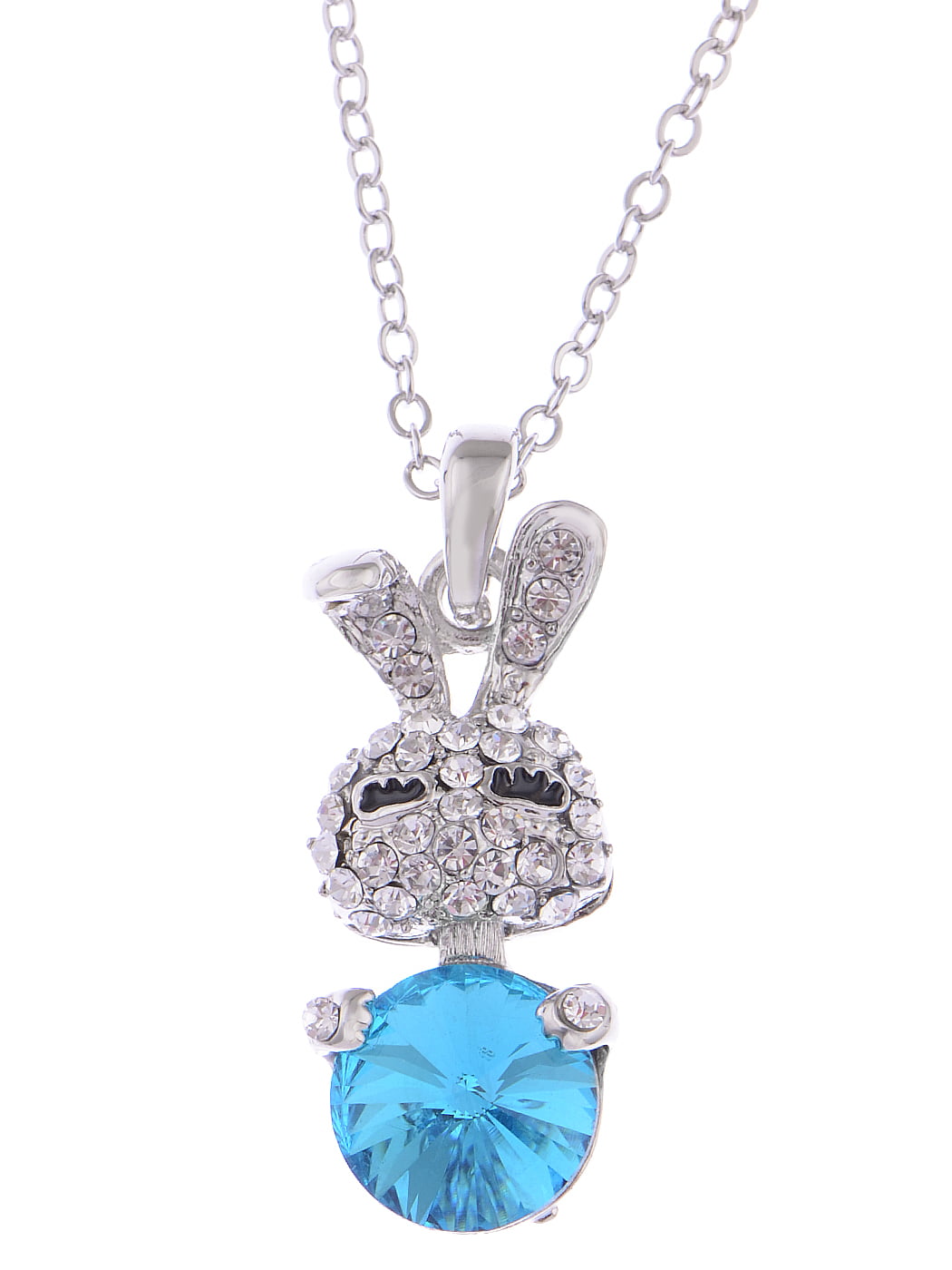 Crystal Rhinestone Enamel White Ear Bunny Rabbit Small Pendant Necklace Jewelry 