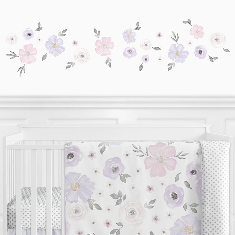 Watercolor Floral Lavender and Gray Wall Decals by Sweet Jojo