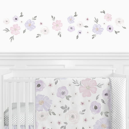 UPC: 0846480067351 | Watercolor Floral Lavender and Gray Wall Decals by Sweet Jojo Designs