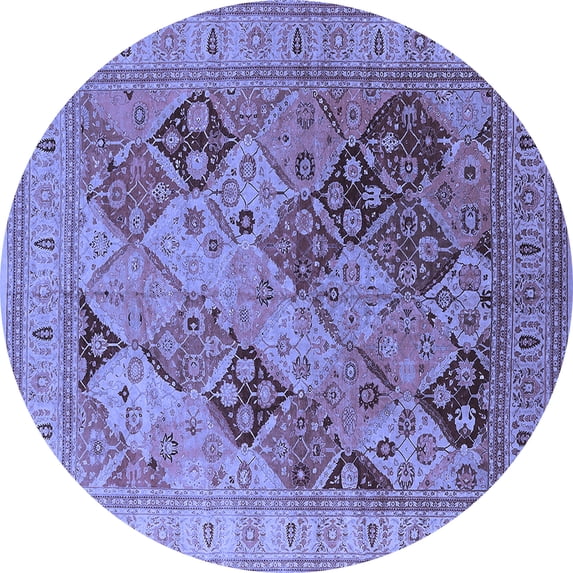 Ahgly Company Machine Washable Indoor Round Oriental Blue Industrial Area Rugs, 7' Round