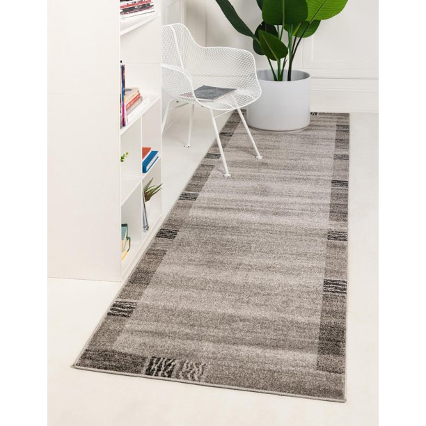 Unique Loom Sarah Del Mar Rug Light Gray/Gray 2' 7" x 10' Runner Border