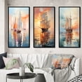 thumbnail image 1 of Designart "Minimalism Sailboat flow IX" Nautical & Beach Framed Wall Art Set Of 3 - Multi-Color Boat Sailing Frame Canvas Set For Living Room Decor, 1 of 6