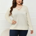 thumbnail image 6 of Plus Size Tops for Women Trendy Cross V Neck Long Sleeve T Shirts Solid Casual Loose Comfy Ladies Fall Blouse Tees, 6 of 7