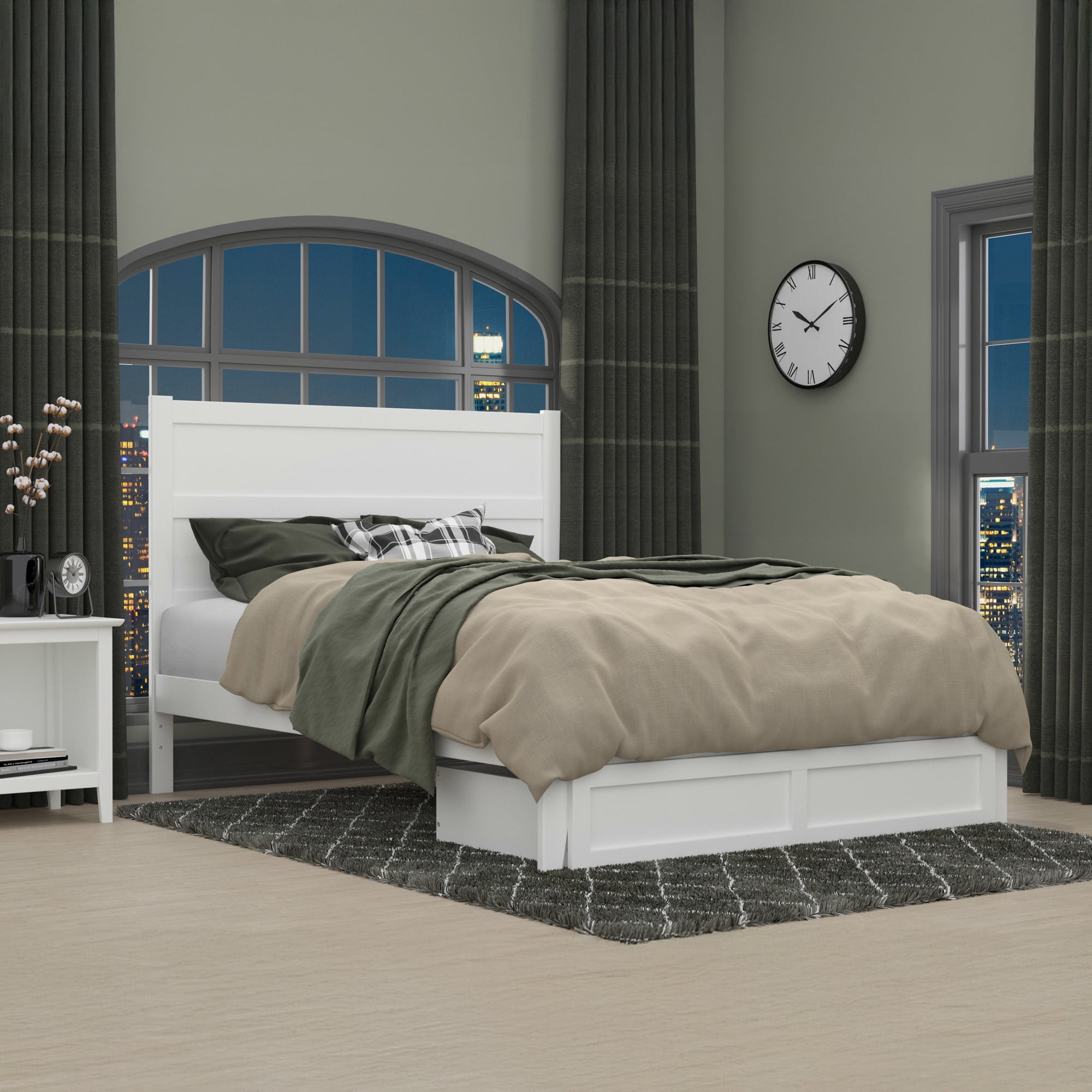 AFI NoHo 14" Queen Wood Platform Bed Frame with Foot Drawer Storage, White