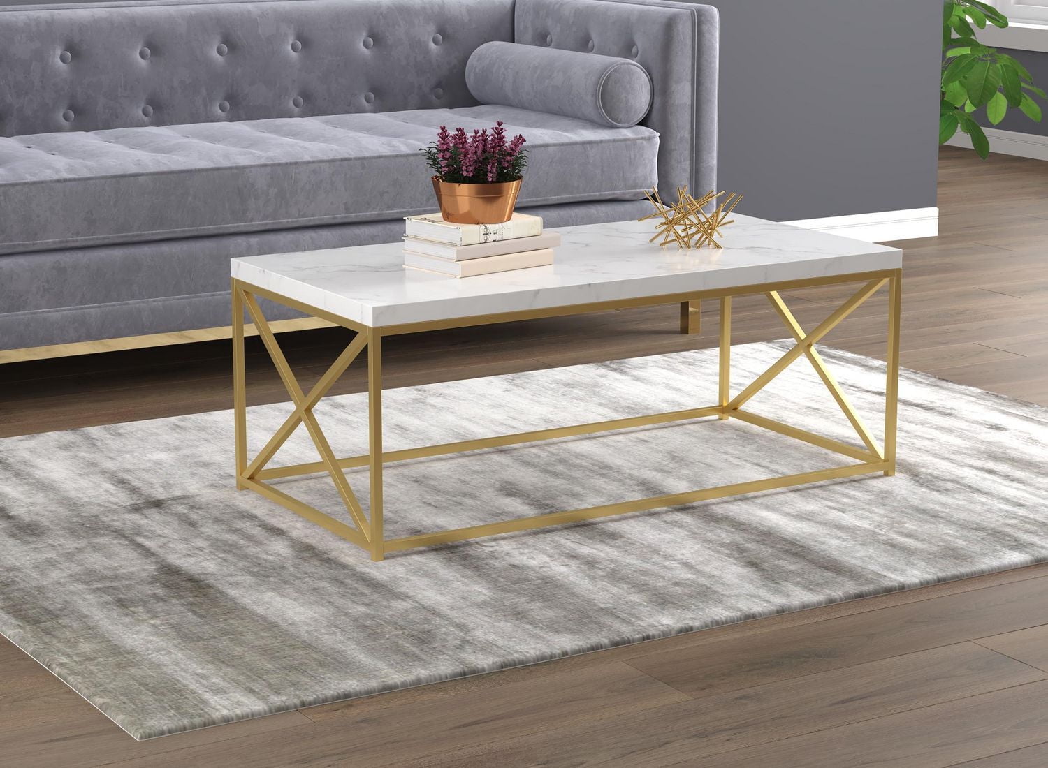 Safdie & Co. Coffee Table 44L Marble Gold Metal