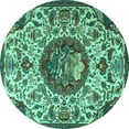 thumbnail image 1 of Ahgly Company Machine Washable Indoor Round Animal Turquoise Blue Traditional Area Rugs, 4' Round, 1 of 1