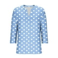 thumbnail image 5 of Feancey 3/4 Sleeve Womens Tunic Tops V Neck Casual Polka Dot Print T-Shirts Loose Fit Dressy Office Work Shirts Soft Cute Tees for Women Light Blue S, 5 of 7