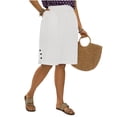 thumbnail image 6 of Hueook Vacation Shorts Sweat Shorts for Women's Summer Plus Size Linen Solid Color Loose Straight Leg Pants with Pockets Elastic Waist and Back Pockets Five-Inch Length White 2X, 6 of 8