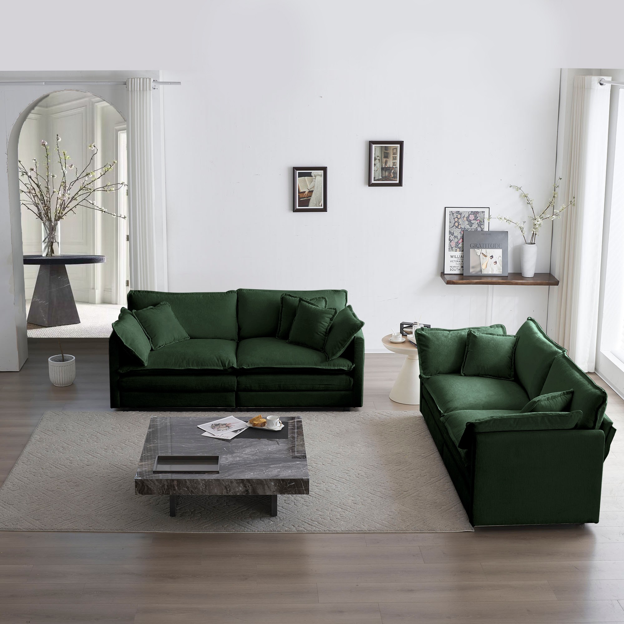 2 - Piece Living Room Set, 2 Pieces Upholstered Loveseat and Couch for Home Office Lounge, Sofa Set of 2, 2-Piece (2+2 Seat) Couch Set for Living Room (Green)