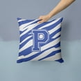 thumbnail image 2 of Letter P Initial Tiger Stripe Blue and White Fabric Decorative Pillow, 2 of 4