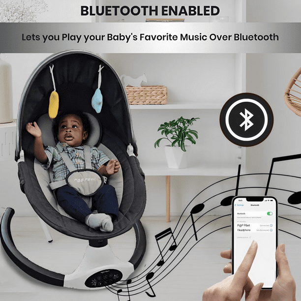 P B PBell Baby Swing for Infants Bluetooth Music Speaker 5 Speeds and Remote Control. Five Point Seat Belt. Baby Swing regulated by Innovation Science and Economic Development Canada ISDE Walmart