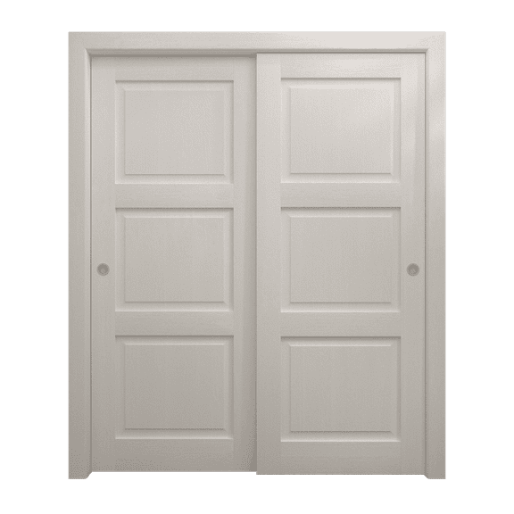 Sliding Closet Bypass Doors 36 x 80 inches | Ego 5010 Painted White Oak | Rails Hardware Set | Wood Solid Bedroom Wardrobe Doors