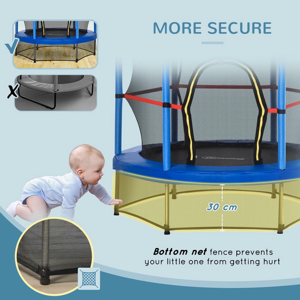 GVN 5FT Trampoline with Enclosure Net, Outdoor Trampoline for Age 3 to 6 Years, Blue