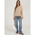 thumbnail image 6 of Women's Long Sleeve Sweater Striped Oversized Sweaters Casual Crewneck Knit Tops Khaki L, 6 of 10