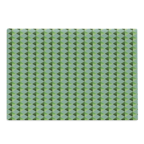 Abstract Green Cutting Board, Modernistic Geometric with Creative Monochrome Squares Triangles, Decorative Tempered Glass Cutting and Serving Board, in 3 Sizes, by Ambesonne