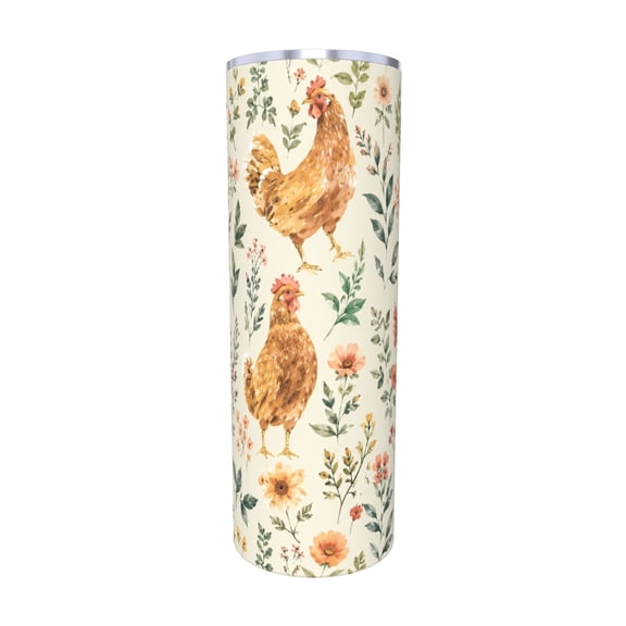 20oz Floral Chicken Tumbler with Handle and Straw Stainless Steel Insulated Travel Coffee Cup Farmhouse Gift with Straw