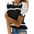 thumbnail image 1 of Camisas de Manga Corta para las Mujeres Impresión Cuello Redondo Suéter Encaje Camisa, Blusa de Verano Casual para las Mujeres, 1 of 5