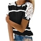 thumbnail image 1 of Camisas de Manga Corta para las Mujeres Impresión Cuello Redondo Suéter Encaje Camisa, Blusa de Verano Casual para las Mujeres, 1 of 5