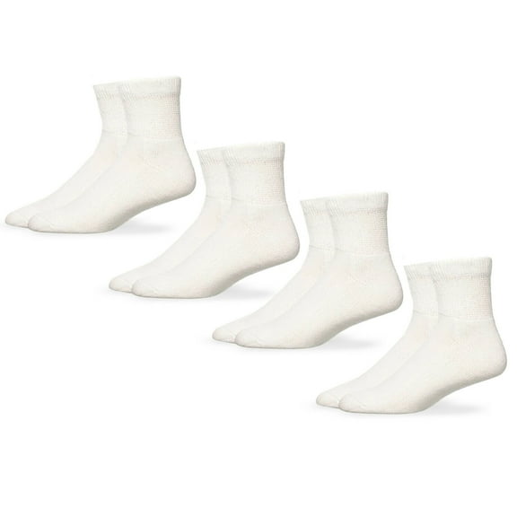 Carolina Ultimate Mens Womens Socks, Non-Binding Diabetic Cotton Quarter Socks, 4 Pairs
