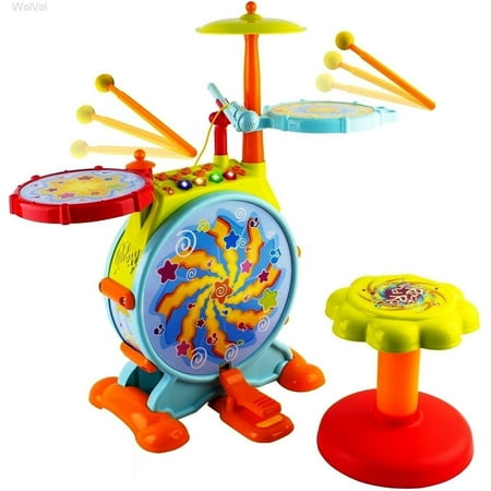 WolVol Electric Big Toy Drum Set for Kids with Microphone and