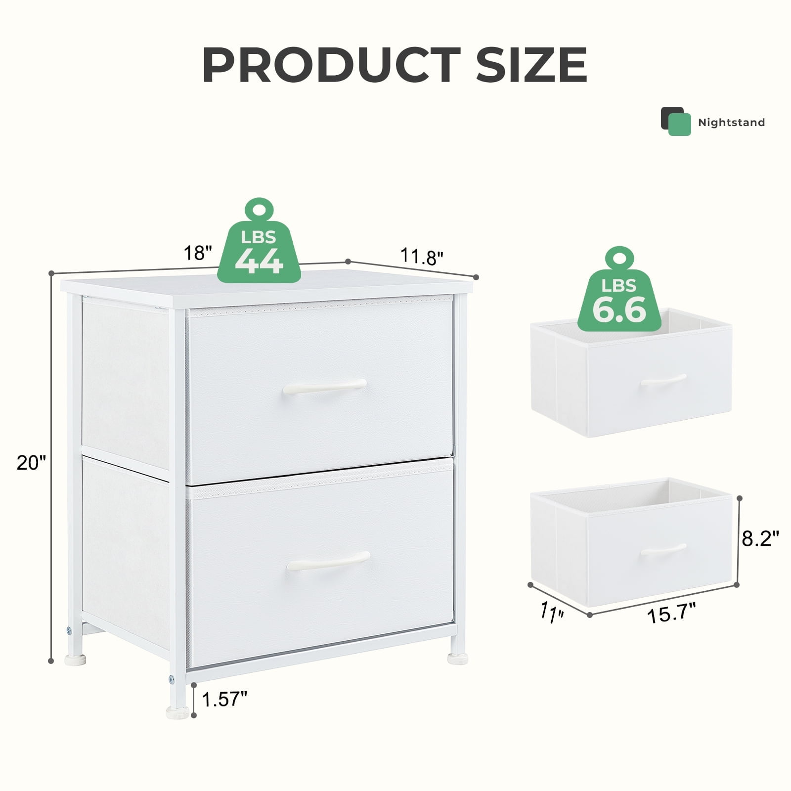 Gianna Nigtstand for Bedroom, Tall Chest Organizer with Fabric Bins, Steel Frame, White