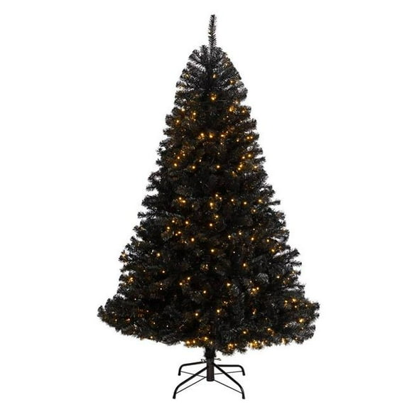 6 ft. Artificial Christmas Tree with 400 Clear LED Lights & 1036 Tips, Black