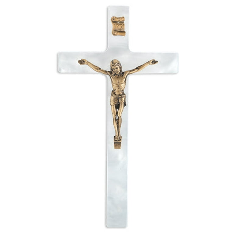 Medium Catholic White Pearlized Crucifix, 7, for Home, Office, Over Door