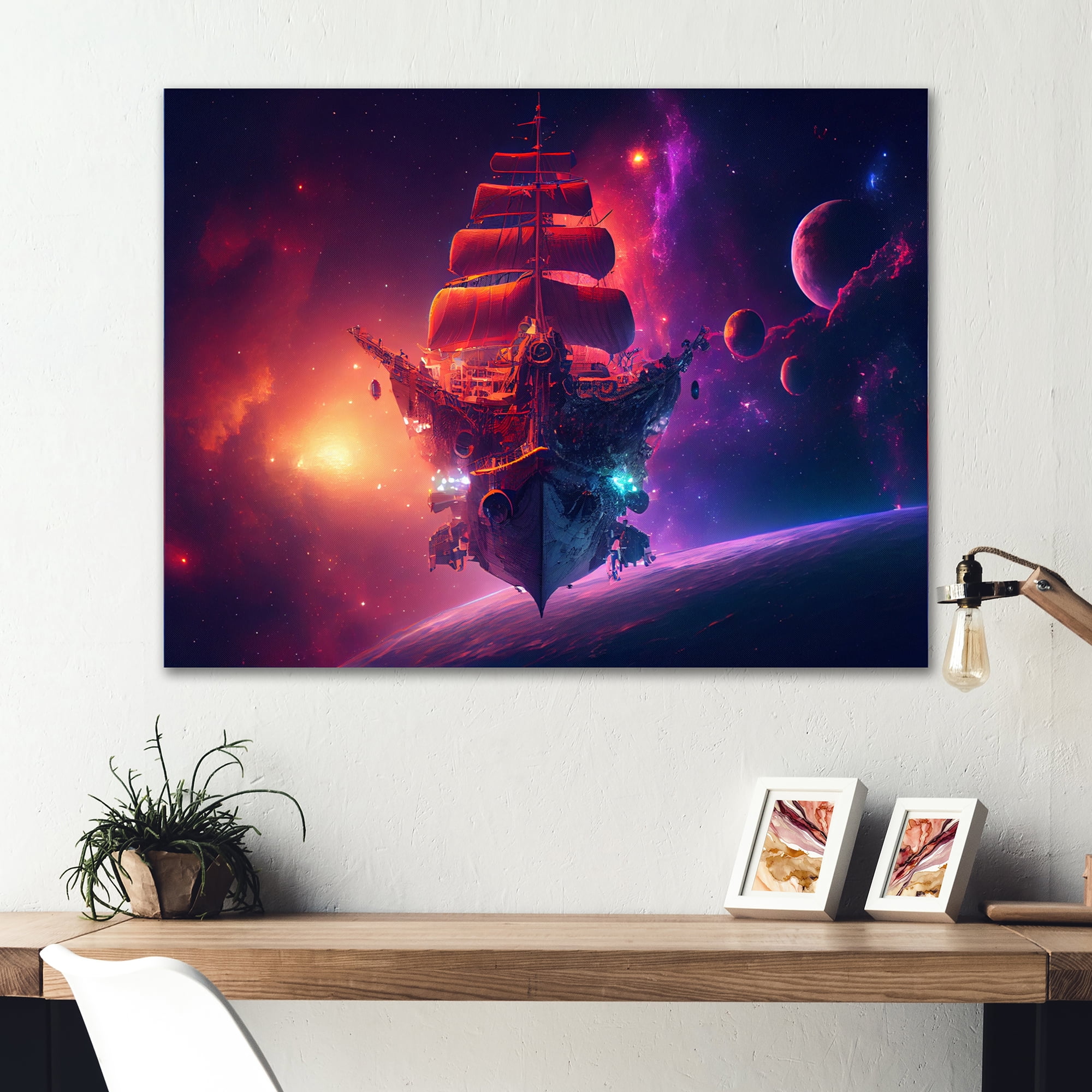 Designart Ship Cruise Into The Galaxy III Canvas Wall Art