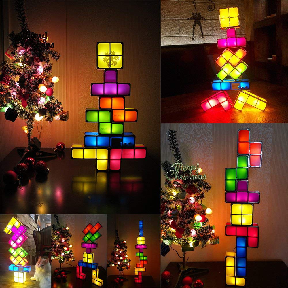 Tetris Stackable Toy Light,Puzzles Fun Toy lamp,7 Colors Magic Induction Interlocking Blocks,DIY Tetris Tangram Light,Kids Toy Christmas Gift,STEAM Teach aid 