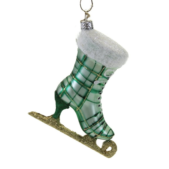 Plaid Ice Skate - 1 Glass Ornament 4 Inch, Glass - Skating Olympics Blade Go1558 Green