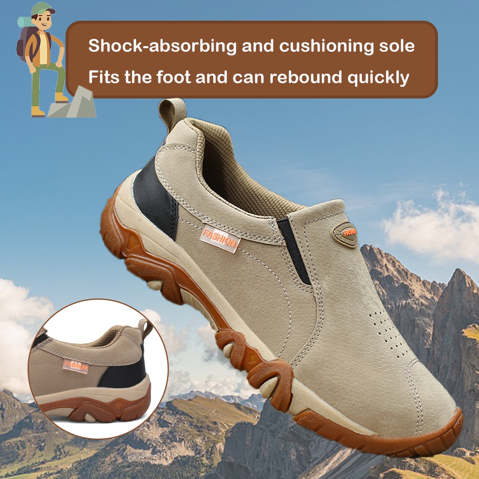 Hiking Shoes for Men Laceless Suede Breathable Slip Resistant Boots Lightweight Sneakers for Outdoor Walking Trekking Trail