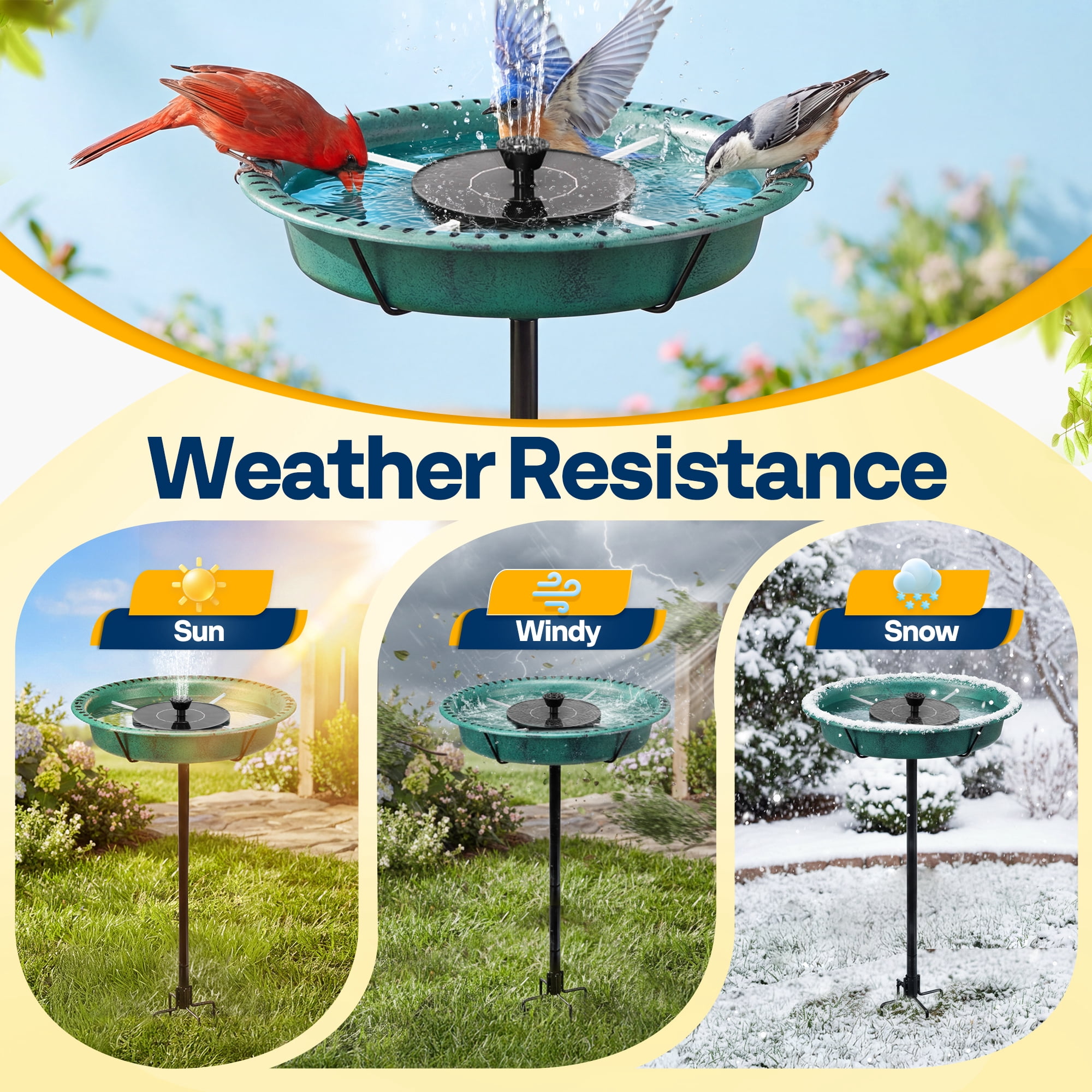 SPECSTAR Oval Bird Bath with Solar Fountain for Outside, Weather-Resistant ABS Birdbath Bowl with Solar Powered Pump, Metal Ground Stake for Outdoor, Garden, 1.3 Gallons, Green