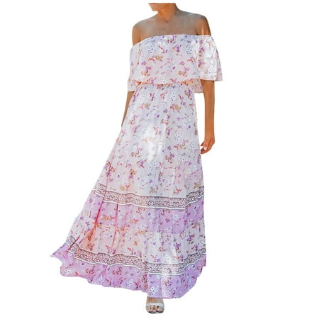 

pbnbp Women s Summer Bohemian Print Bustier Casual Sexy Strapless Holiday Dresses Beach Dresses