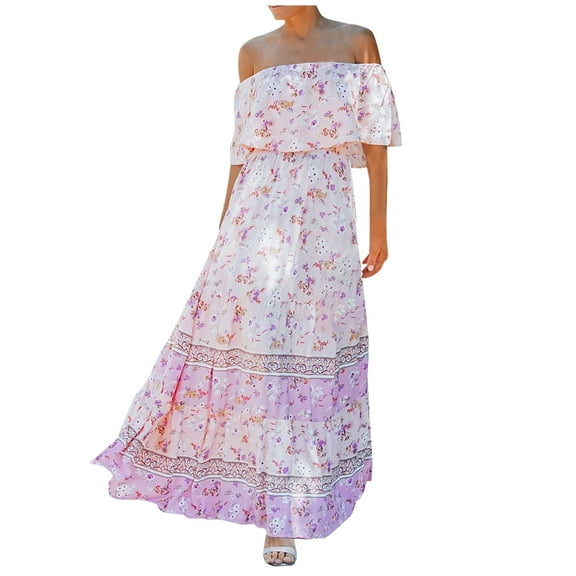 Fesfesfes Strapless Bandeau Elasticity For Women Summer Printing Tube Tops Casual Sexy Off Shoulder Holiday Dress Beach Dress Women Dress Clearance