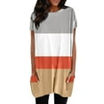 thumbnail image 1 of TSADFHJI Hauts Col en V pour Femmes Paillettes Été Décontracté Col Rond Manches Courtes Poche Géométrique Coloré Imprimé Léopard Long Top S Kaki, 1 of 4