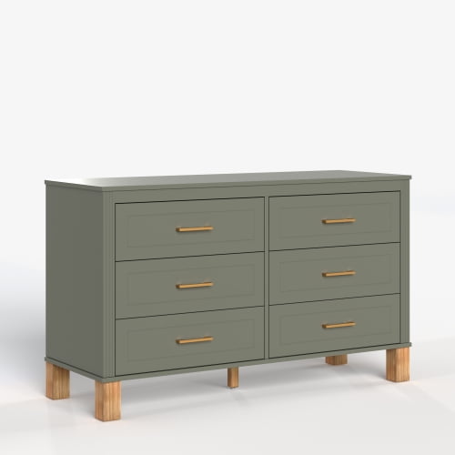 Nmkwnr Storage Cabinet with Metal Handles, 6 Drawer Dresser Woodfor Bedroom, Living Room, Olive Green
