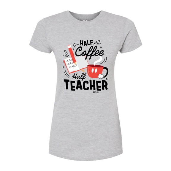 Disney - Half Coffee Half Teacher - Juniors Fitted Graphic T-Shirt