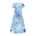 thumbnail image 4 of DAETIROS Girls Maxi Dress with Pockets Soft Casual Long Dress for Kids Big Girls Star Print Flowy Comfortable Short Sleeve Blue,Size 4 T, 4 of 9