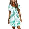 thumbnail image 1 of DPTALR Robes à Manches Courtes Col en V Mi-Mollet pour Femmes, Jupes Courtes Rétro Mignonnes pour Sorties d'Été pour Filles, 1 of 4