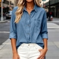 thumbnail image 2 of Cmfcve Women’s Button Down Jean Shirt Lapel Long Sleeve Casual Outer Shirt Thin Fall Denim Shirt, 2 of 9