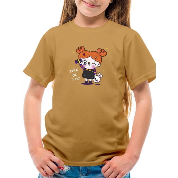 Halloween Girl W Candy T-Shirt Juniors -Image by Shutterstock,  Large