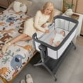 thumbnail image 2 of Costway Height Adjustable Bedside Sleeper Baby Crib with Storage Bag 0-6 Months Gray, 2 of 9