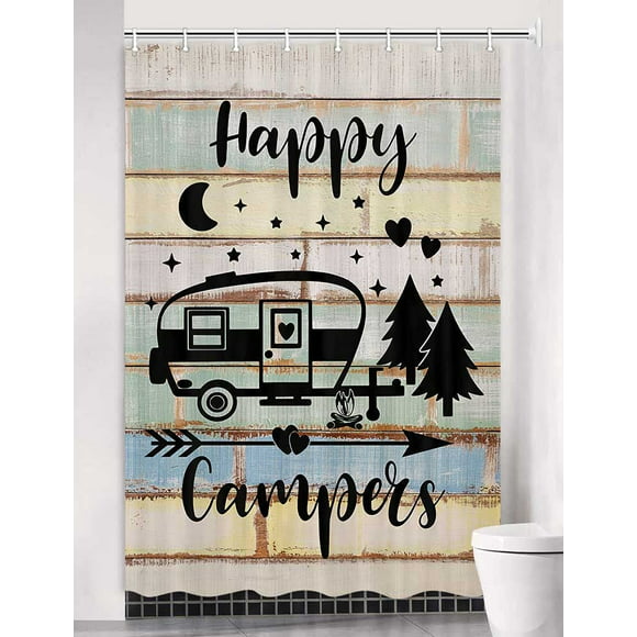 Camp Shower Curtain, Bear Happy Camper Shower Curtains