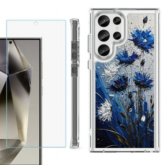 OneToughShield ® Case Compatible with Samsung Galaxy S24 Ultra, Shockproof Bumper Phone Case, with Tempered Glass Screen Protector - Cornflower