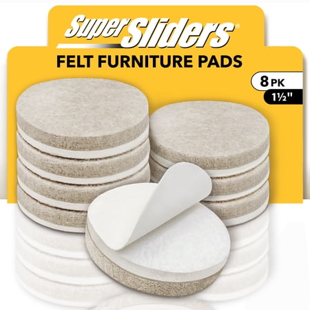 Super Sliders 1 1/2 inch Round Self-Stick Felt Furniture Pads, Beige, 8 Pack