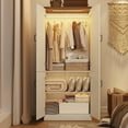thumbnail image 6 of 2 Door Armoire Wardrobe Closet for Bedroom with LED Sensor Light,75"H Farmhouse Wood Clothing Storage Cabinet with Hanging Rod & Adjustable Shelf, 6 of 10